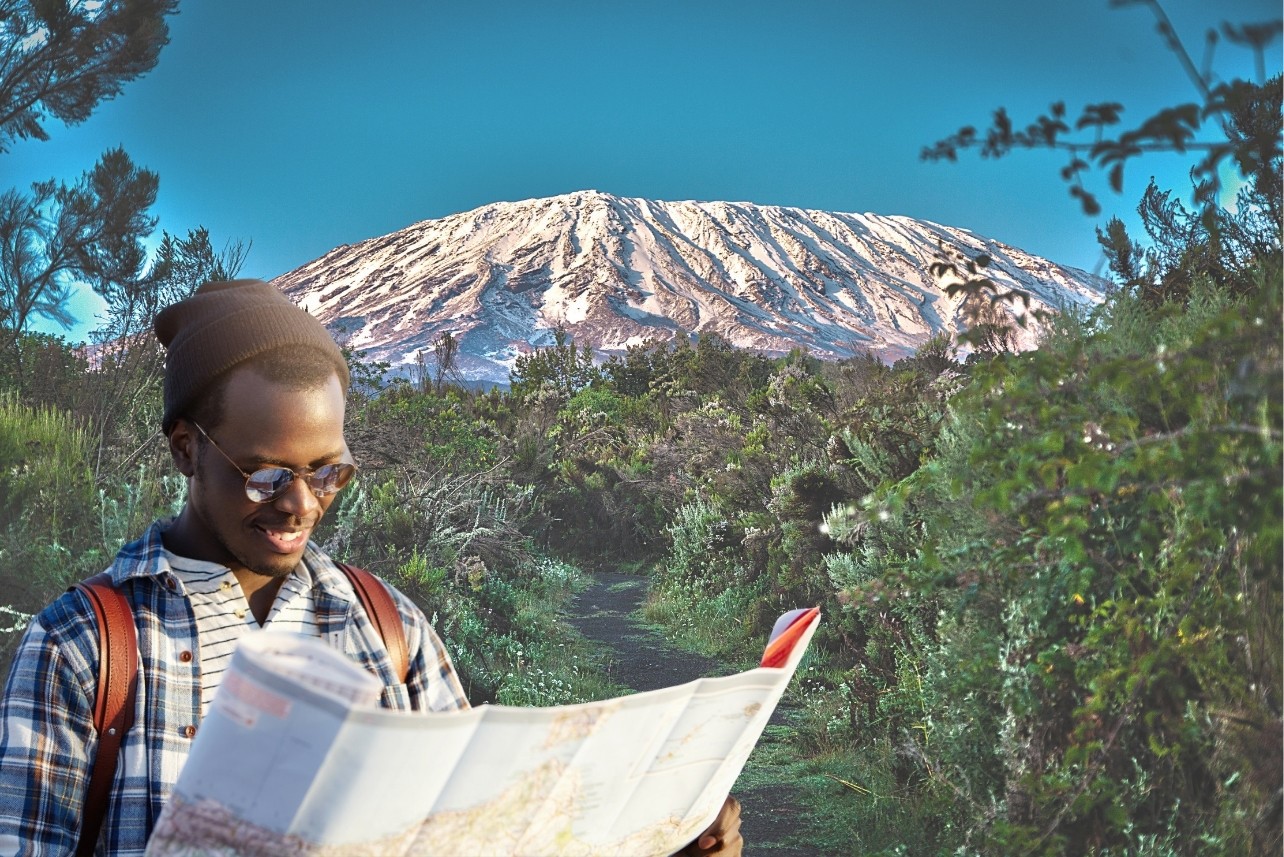 Trekkers ascending Mount Kilimanjaro on the Machame Route