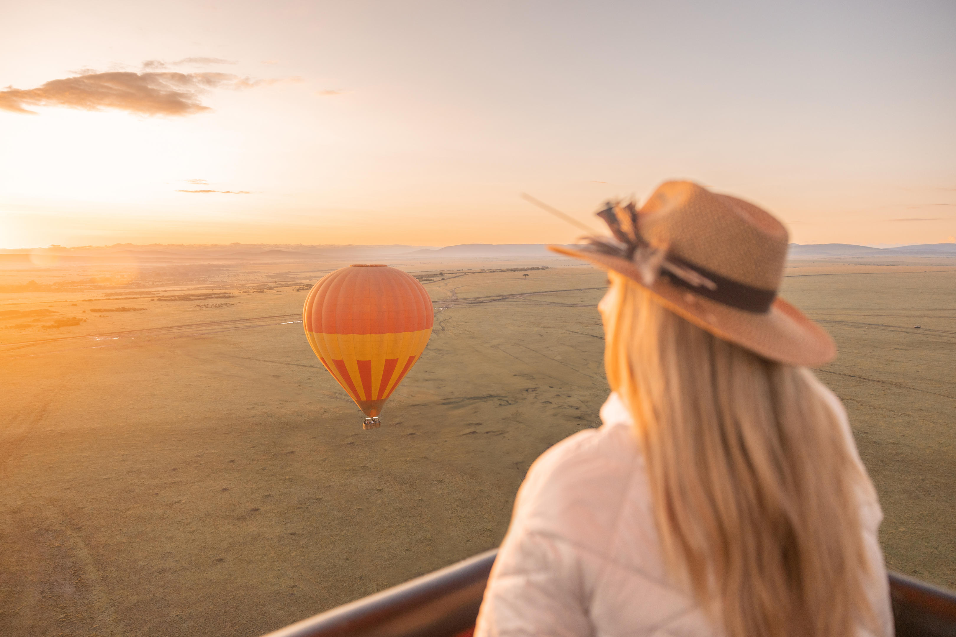 Hot air balloon safari over the Serengeti at sunrise