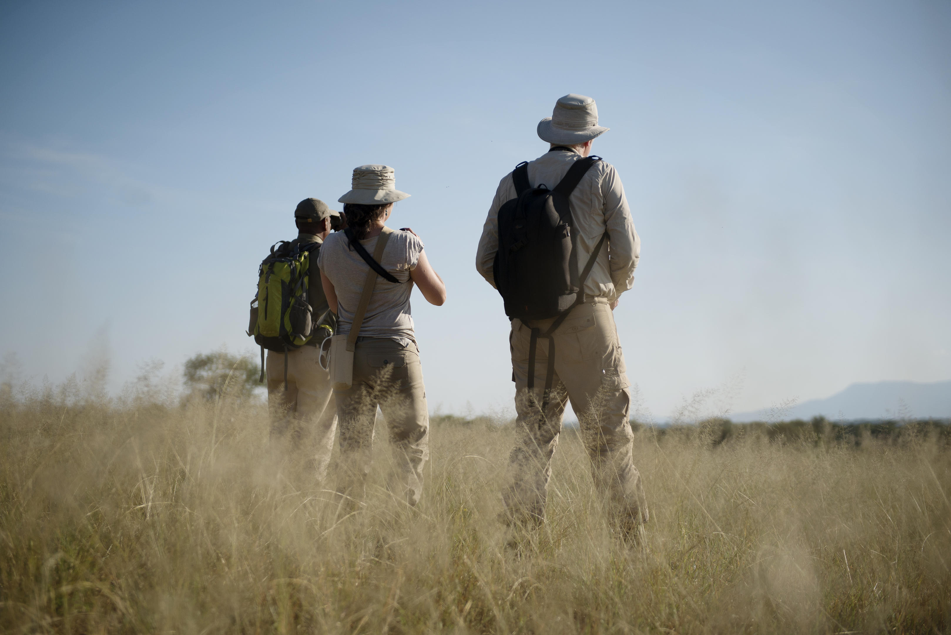 Armed ranger leading a private walking safari through Tarangire boundaries
